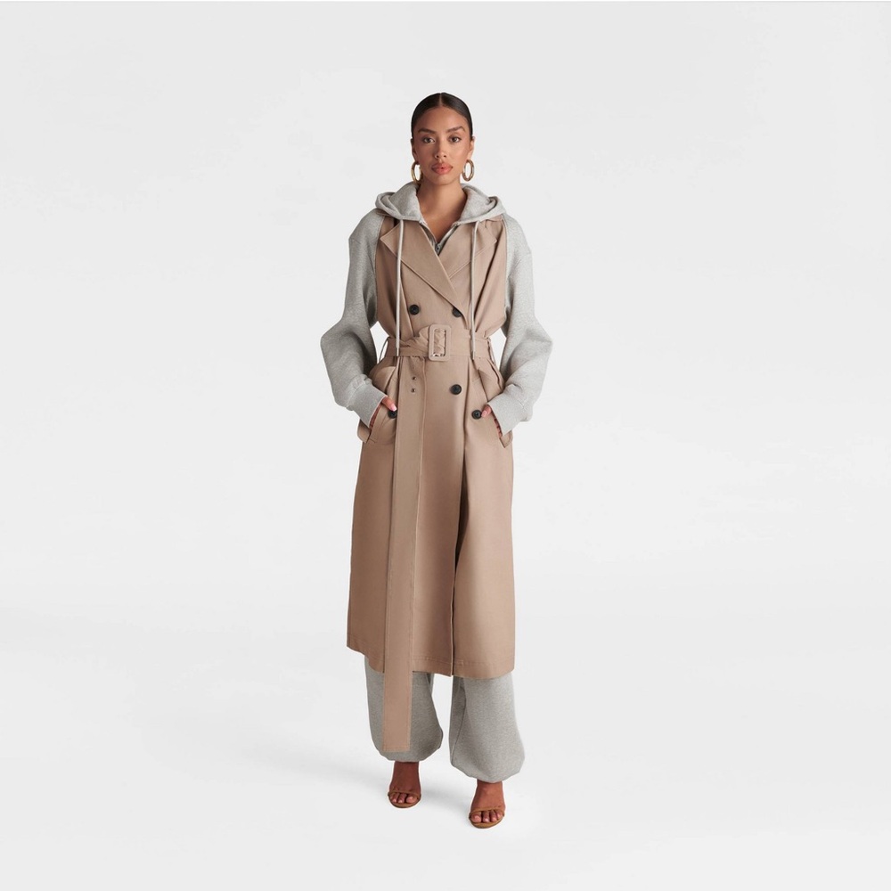 KBB by KAHLANA WOMEN’S The Sweatshirt Trench Coat - Khaki/Healther Gray XL
